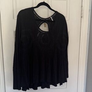 Free People Black Lace Detail Blouse